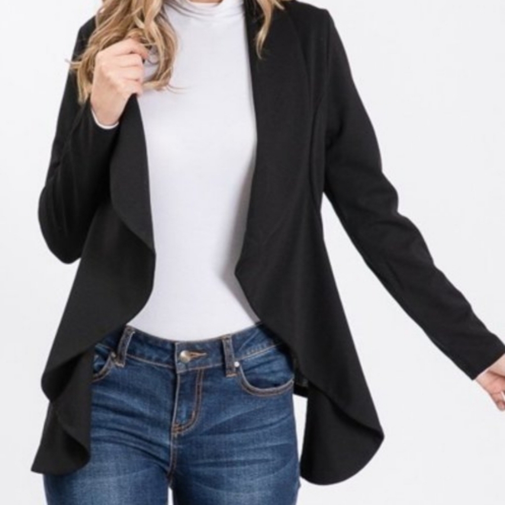 Plus size shawl collar flare hem blazer
